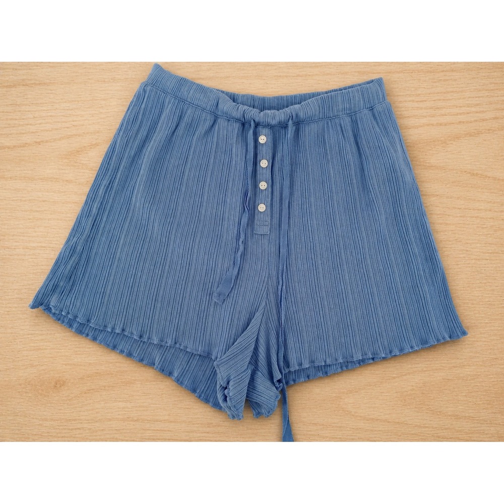 Love by Gapβ Lounge Shorts Women XS Blue Ribbed Knit Drawstring Henley Sleep